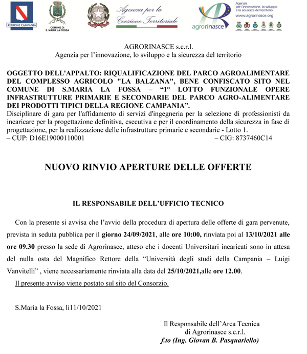 Nuovo rinvio apertura offerte lotto 1